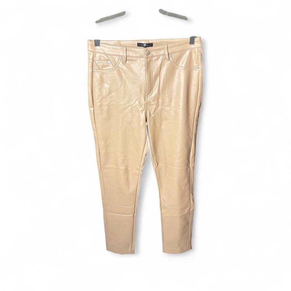 7 For All Mankind Faux Leather Pants Tan Beige Straight Leg Size M